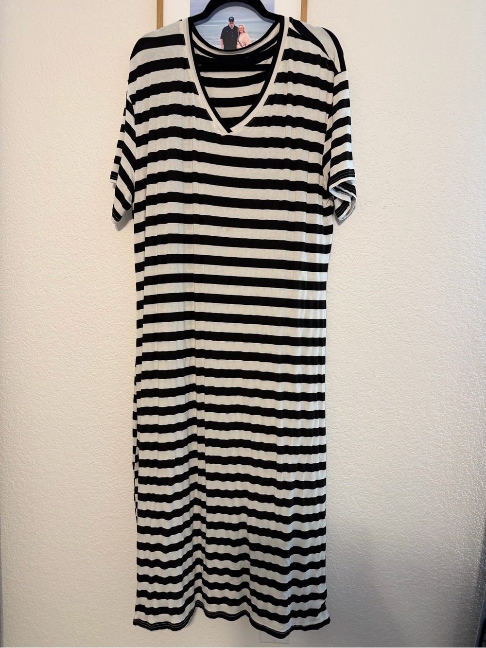 Amazon Black and White Striped V-Neck Midi Dress